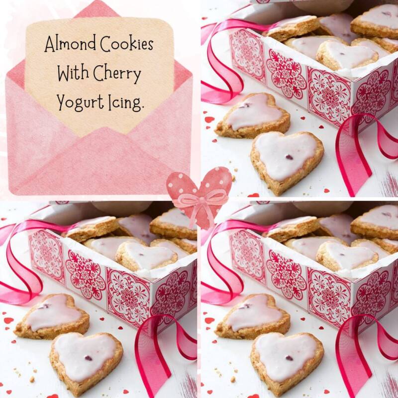 Almond Cookies With Cherry Yogurt Icing: Valentine Day