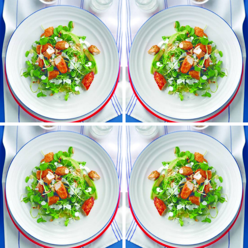 Honeyed Turkey and Avocado Salad with a Yoghurt Mint Dressing.