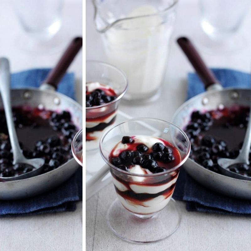 Caramel Poached Blueberries With Crème Fraiche