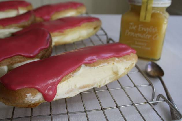 Lemon Curd Eclairs With Raspberry Icing Recipe