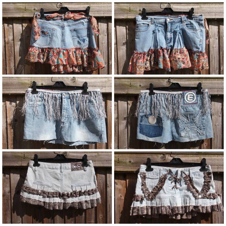 7 Old Pairs Of Jeans Up-cycled Into Unique Skirts
