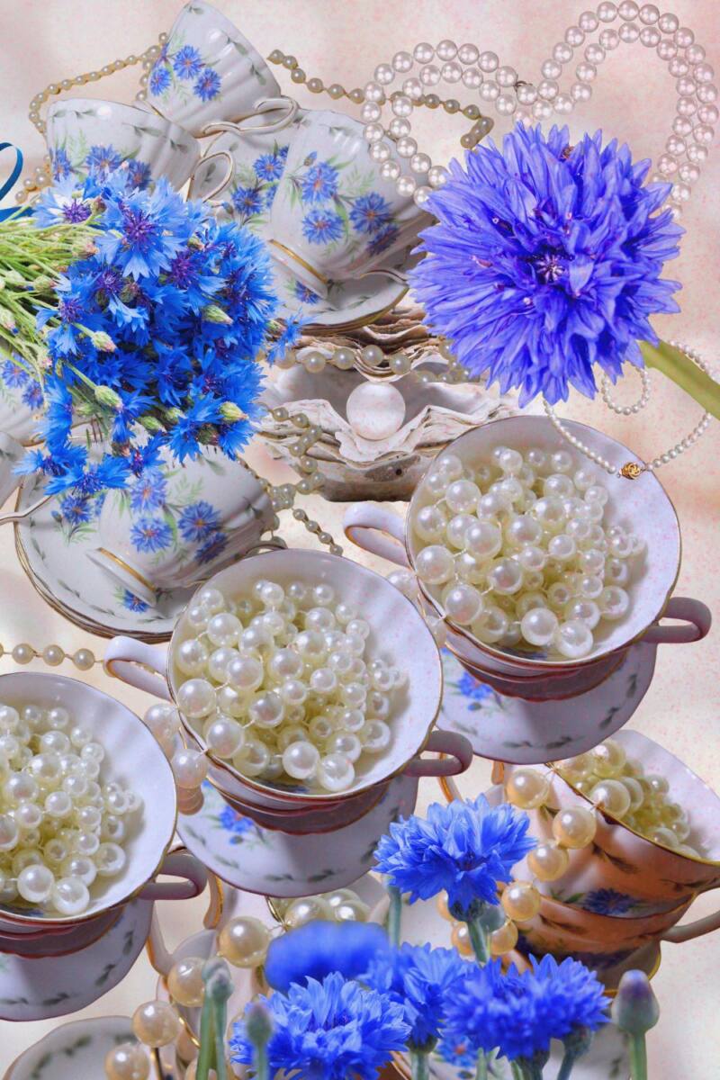 Shabby Chic Style China Cups And Pearls