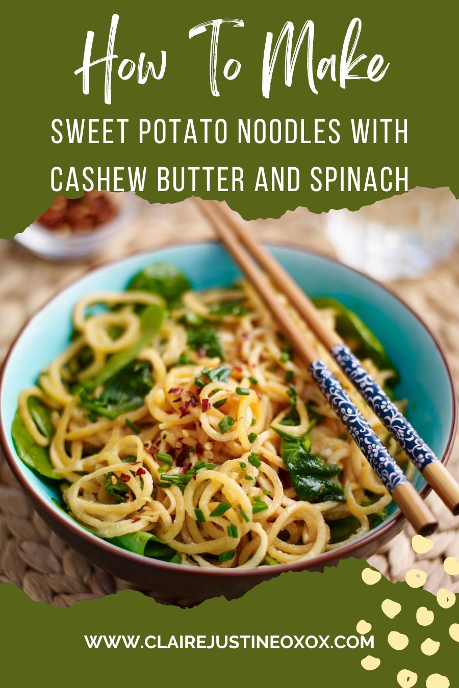 Sweet Potato Noodles with Cashew Butter And Spinach.