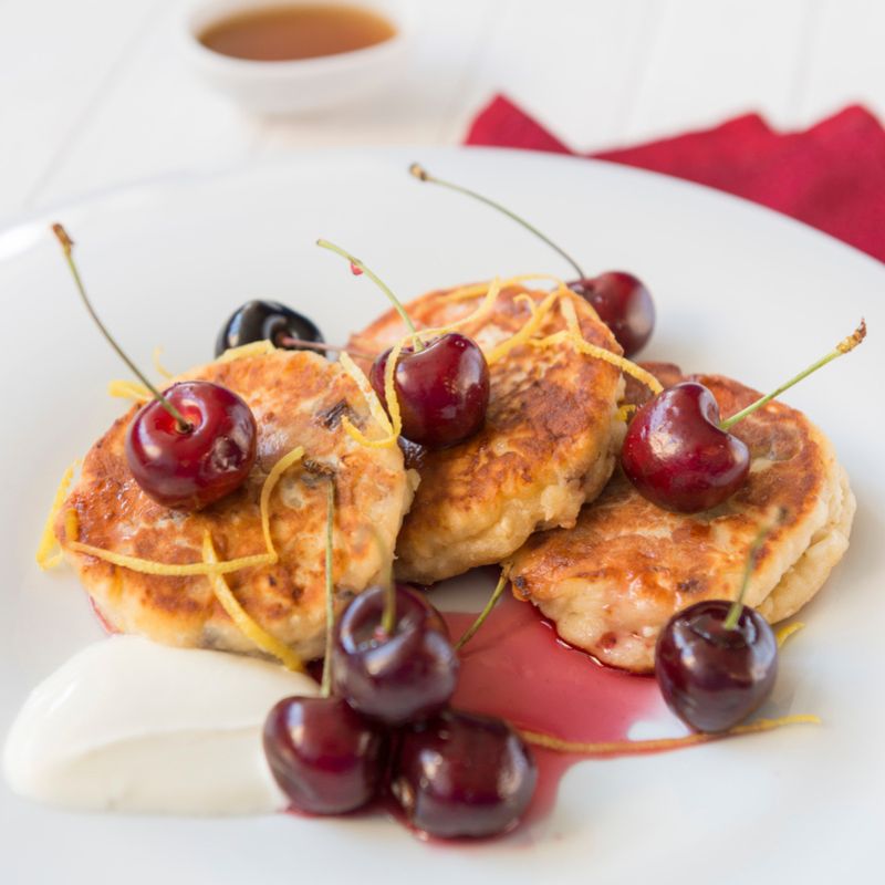 Cream Cheese Fritters, English Summer Maple Cherries