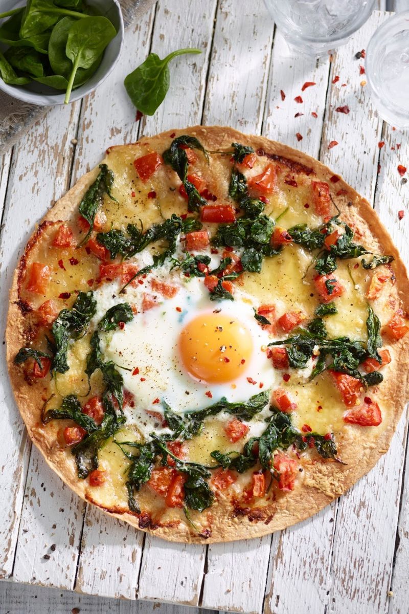 Spinach And Egg Wrap Pizza Recipe.