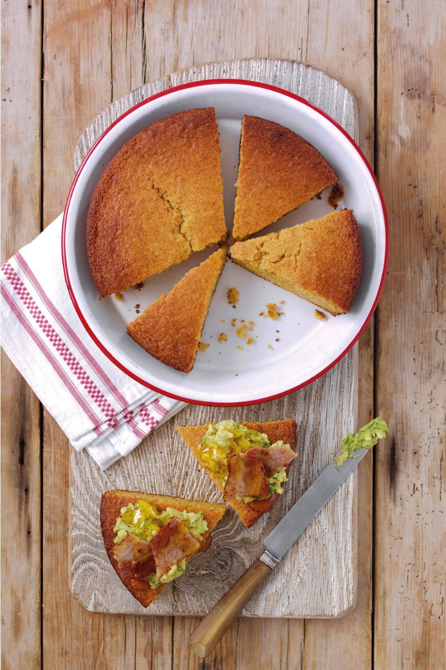 Golden Cornbread with Smashed Avocado and Crispy Bacon 