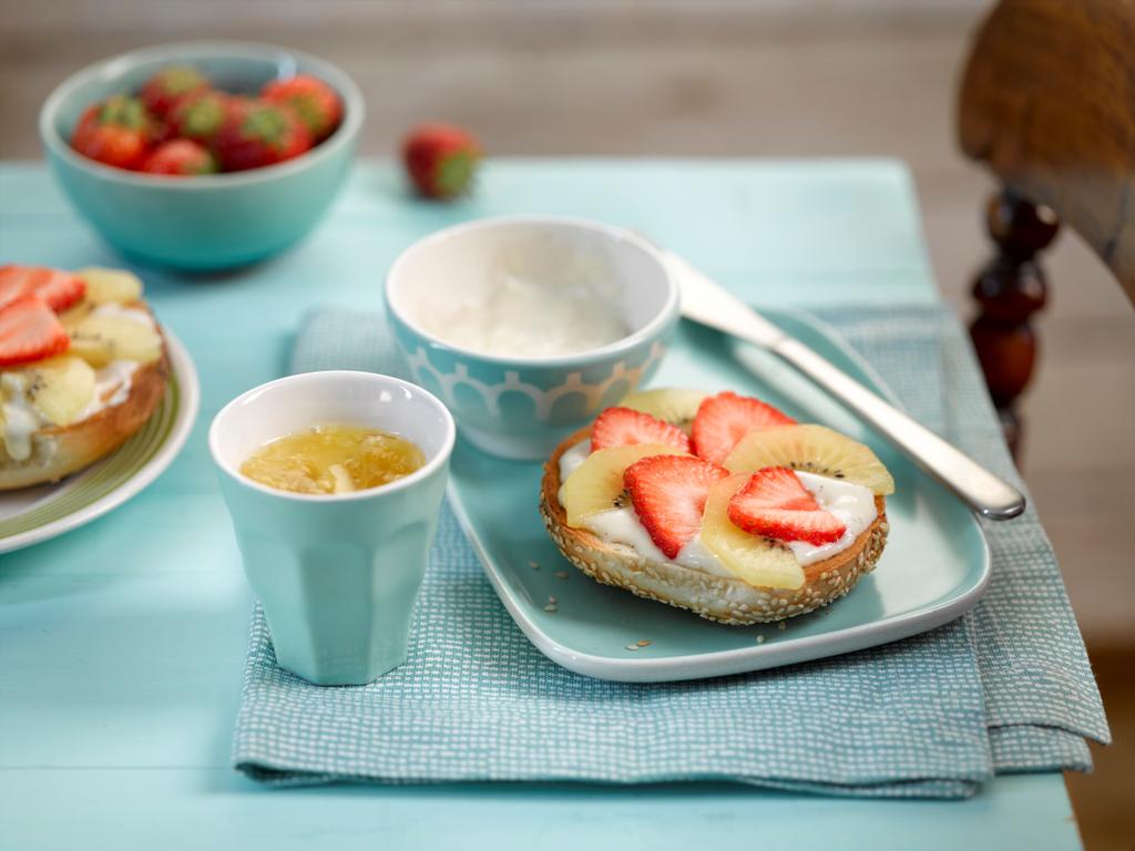 Kiwifruit And Strawberry Breakfast Bagel
