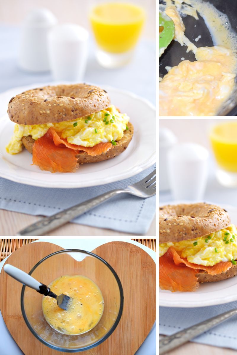 Scrambled Eggs With Smoked Salmon Bagels