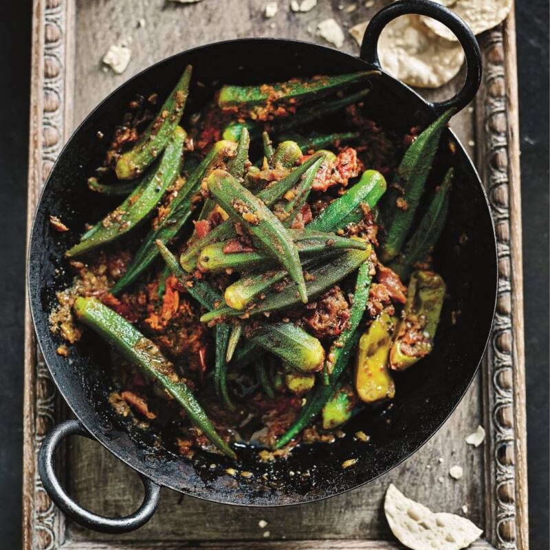 Four Seed-Spiced Okra With Tomatoes By Anjum Anand
