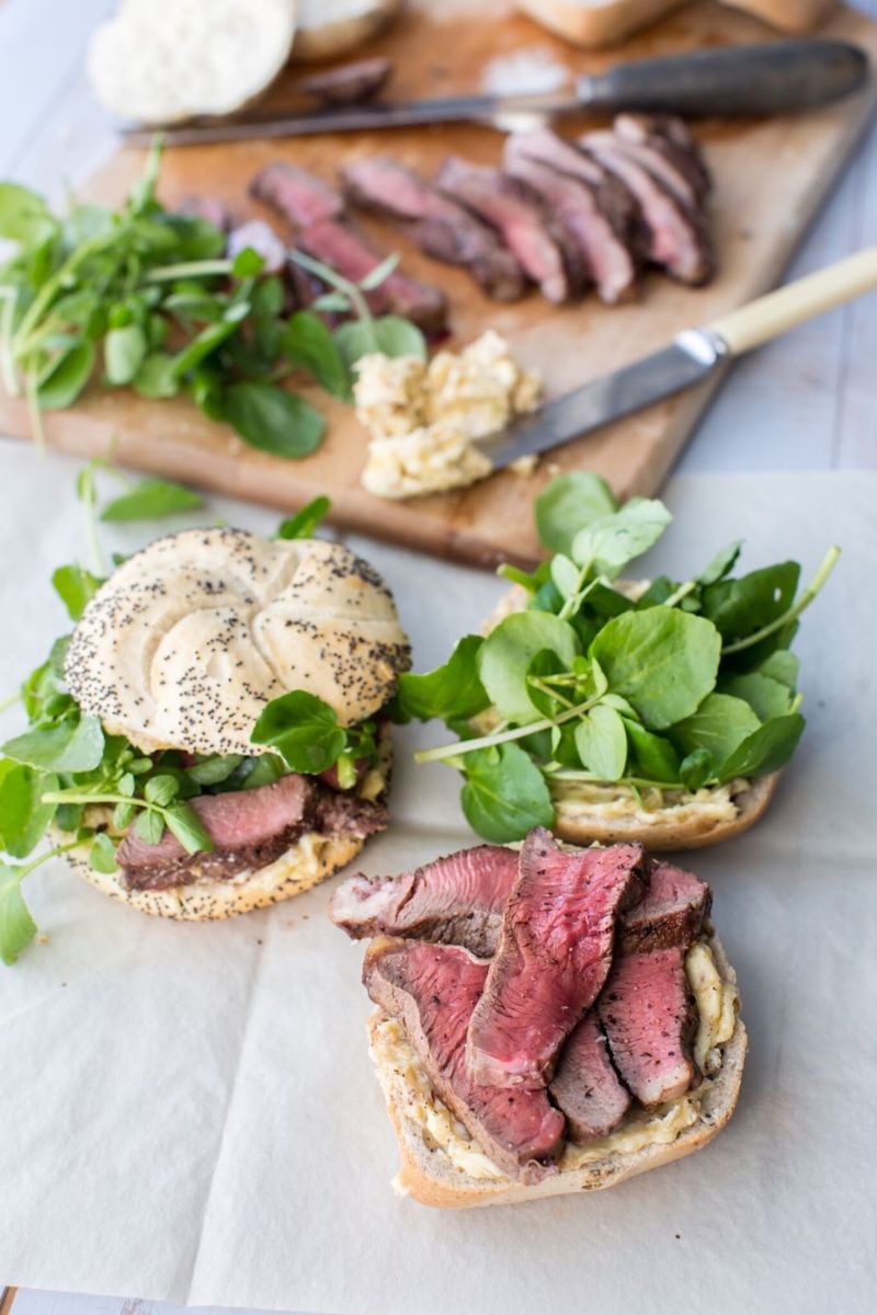 Peppered Beef And Watercress Rolls With Caramelised Shallot Butter