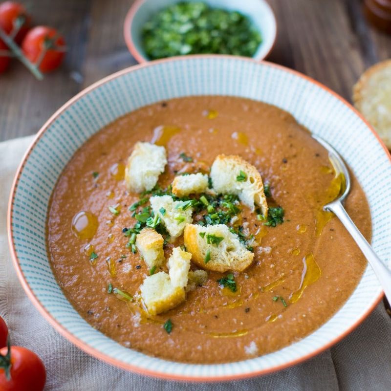 Watercress Gazpacho with Manchego Croutes