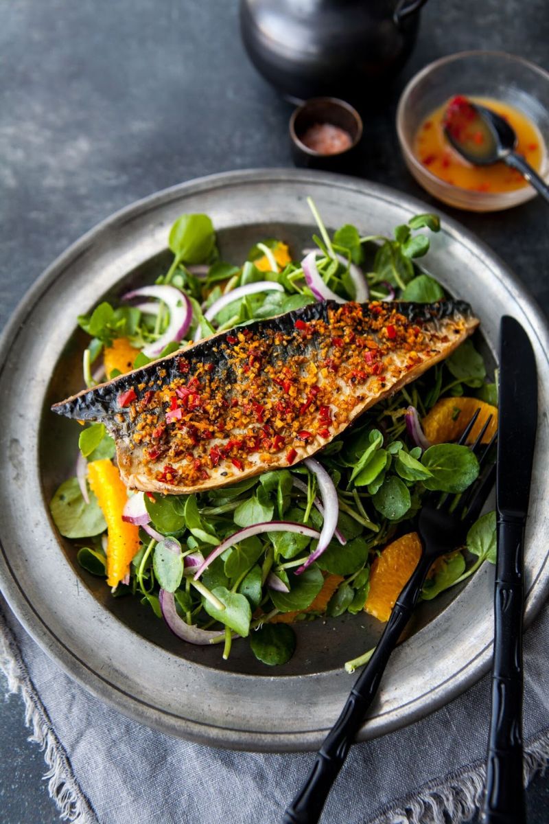 Grilled Mackerel And Watercress Salad With Orange And Chilli
