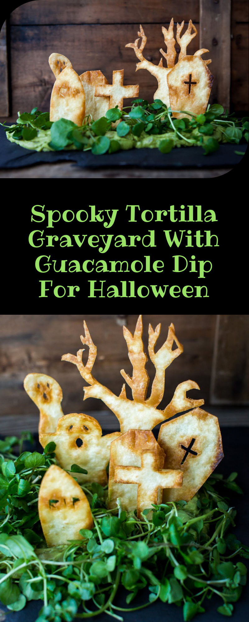 Spooky Tortilla Graveyard With Guacamole Dip. 