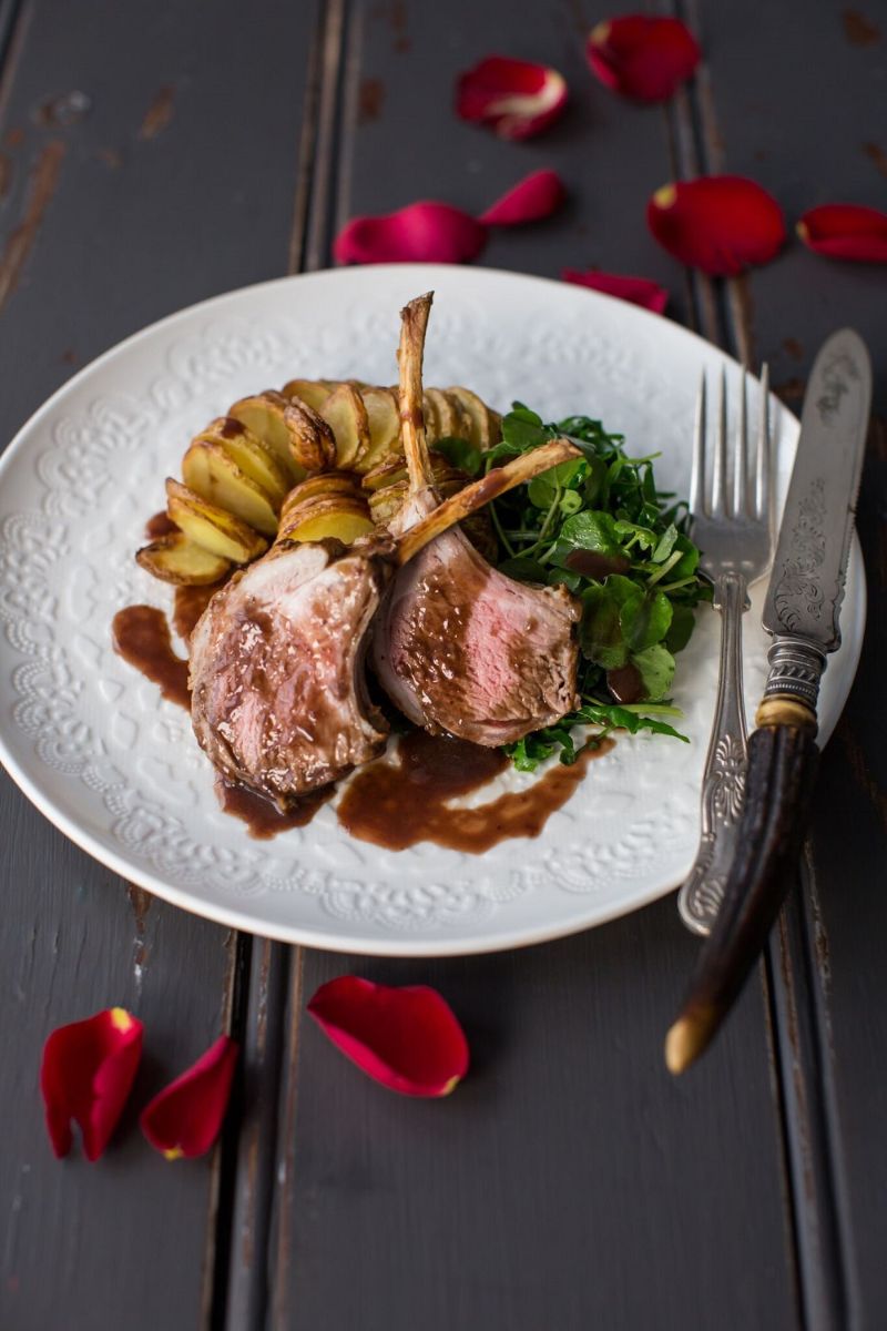 Rack Of Lamb With Hasselback Potatoes, Winter Brassicas And Red Wine Sauce