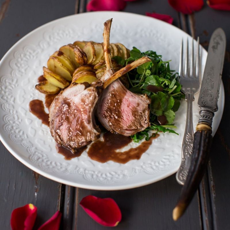 Rack Of Lamb With Hasselback Potatoes, Winter Brassicas And Red Wine Sauce