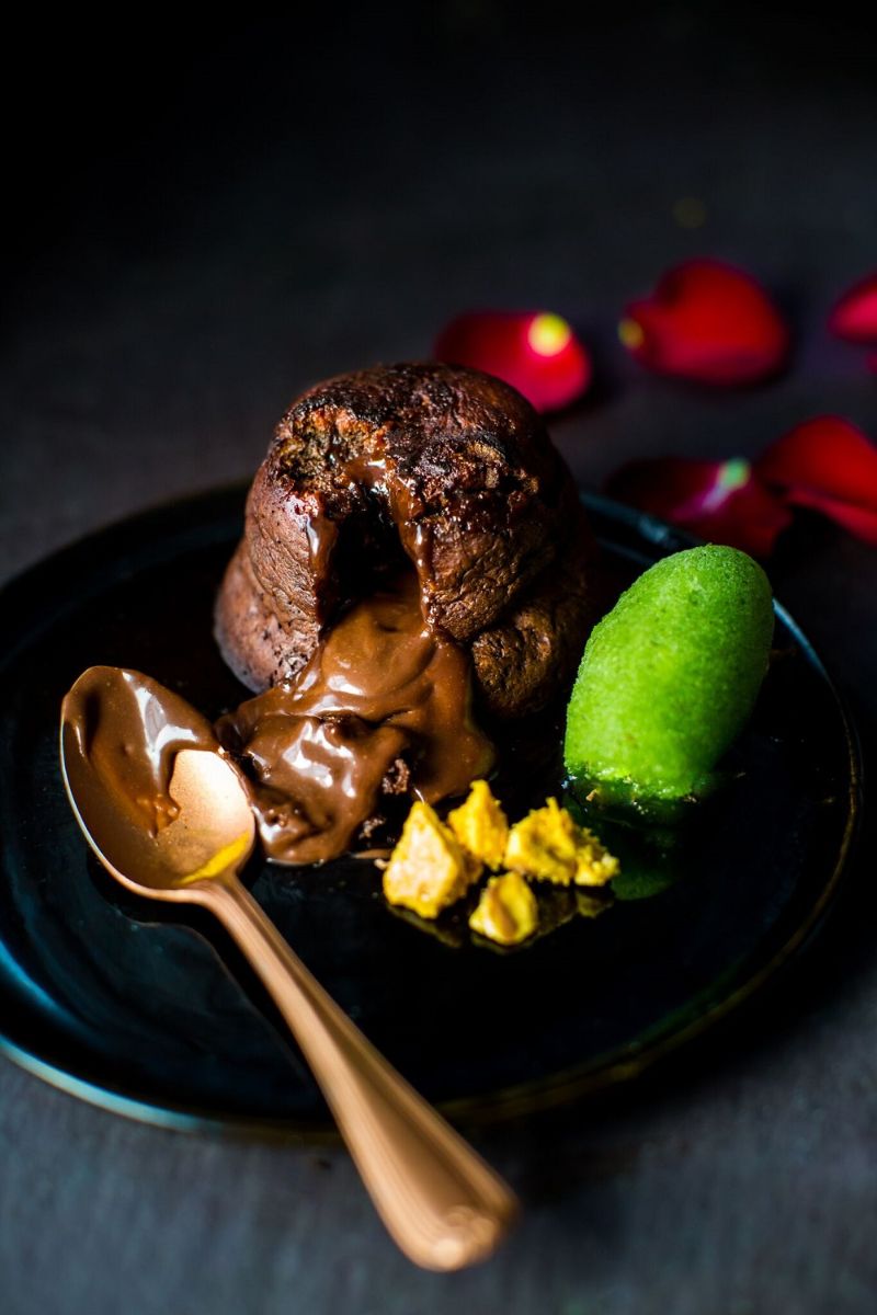 Dark Chocolate Fondant With Watercress Sorbet And Honeycomb