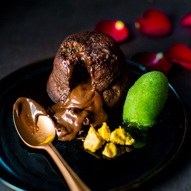 Dark Chocolate Fondant With Watercress Sorbet And Honeycomb