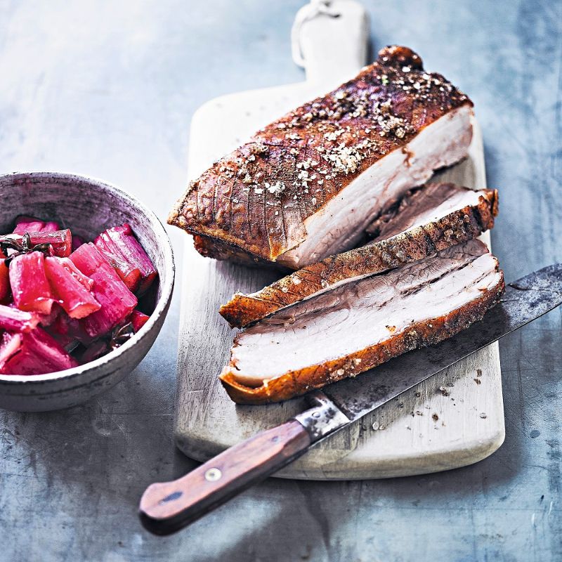 Five Spice Belly Pork With Baked Rhubarb