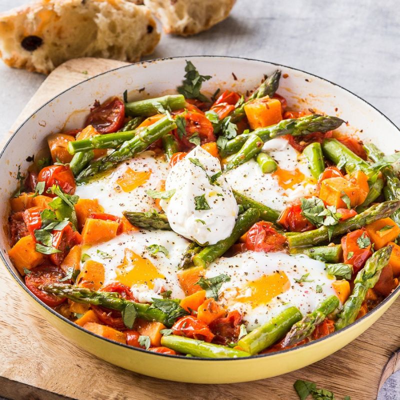 Asparagus, Sweet Potato And Tomato Shakshouka Recipe