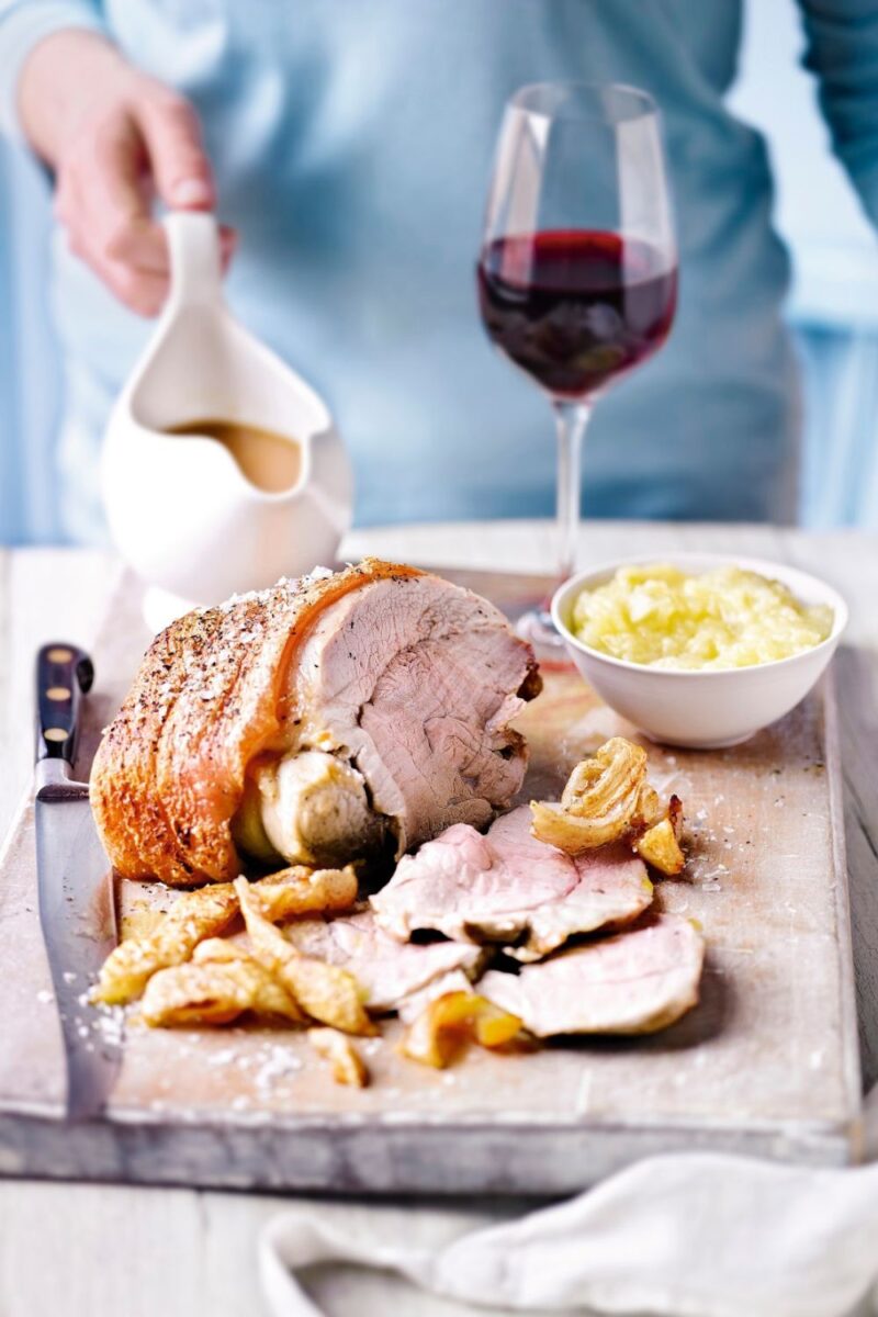 Roast Pork With Perfect Crackling And Apple Sauce. Roast Pork With Perfect Crackling And Apple Sauce
