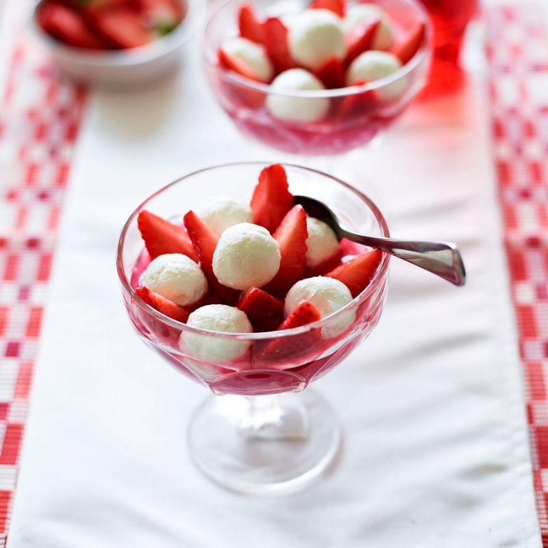 Strawberries, Roasted Rhubarb and Rosewater Labenh Balls Strawberries, Roasted Rhubarb and Rosewater Labenh Balls