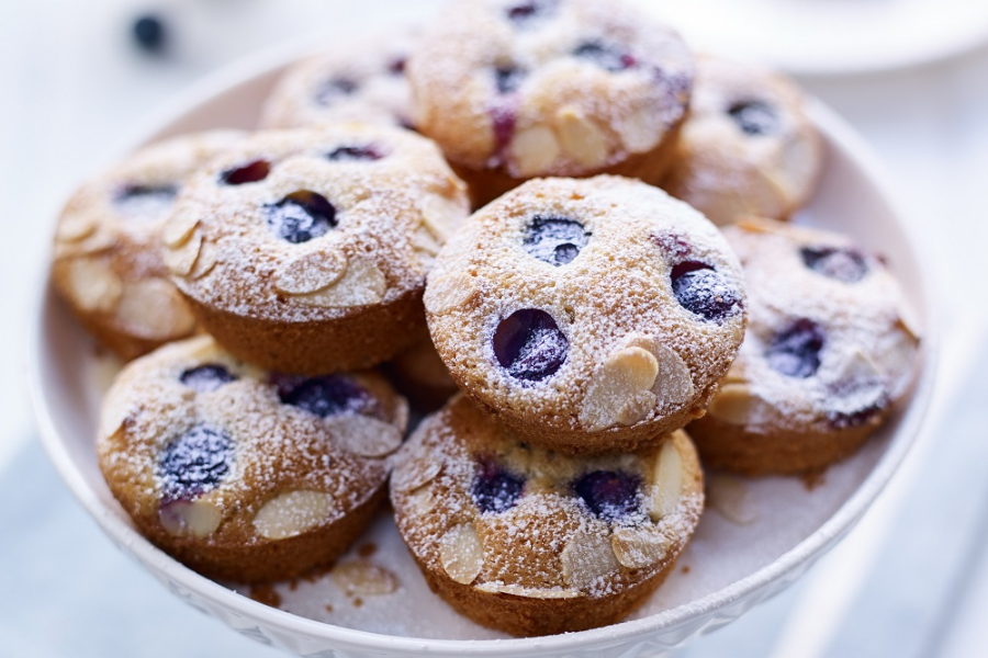 Blueberry Friands Topped With Flaked Almonds