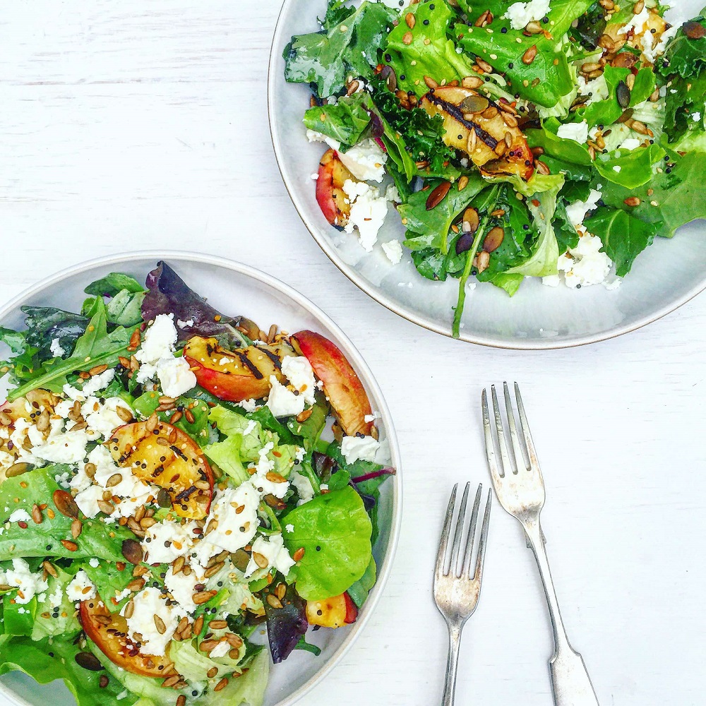 How To Make A Nice And Healthy Feta and Grilled Peach Salad With Toasted Seeds