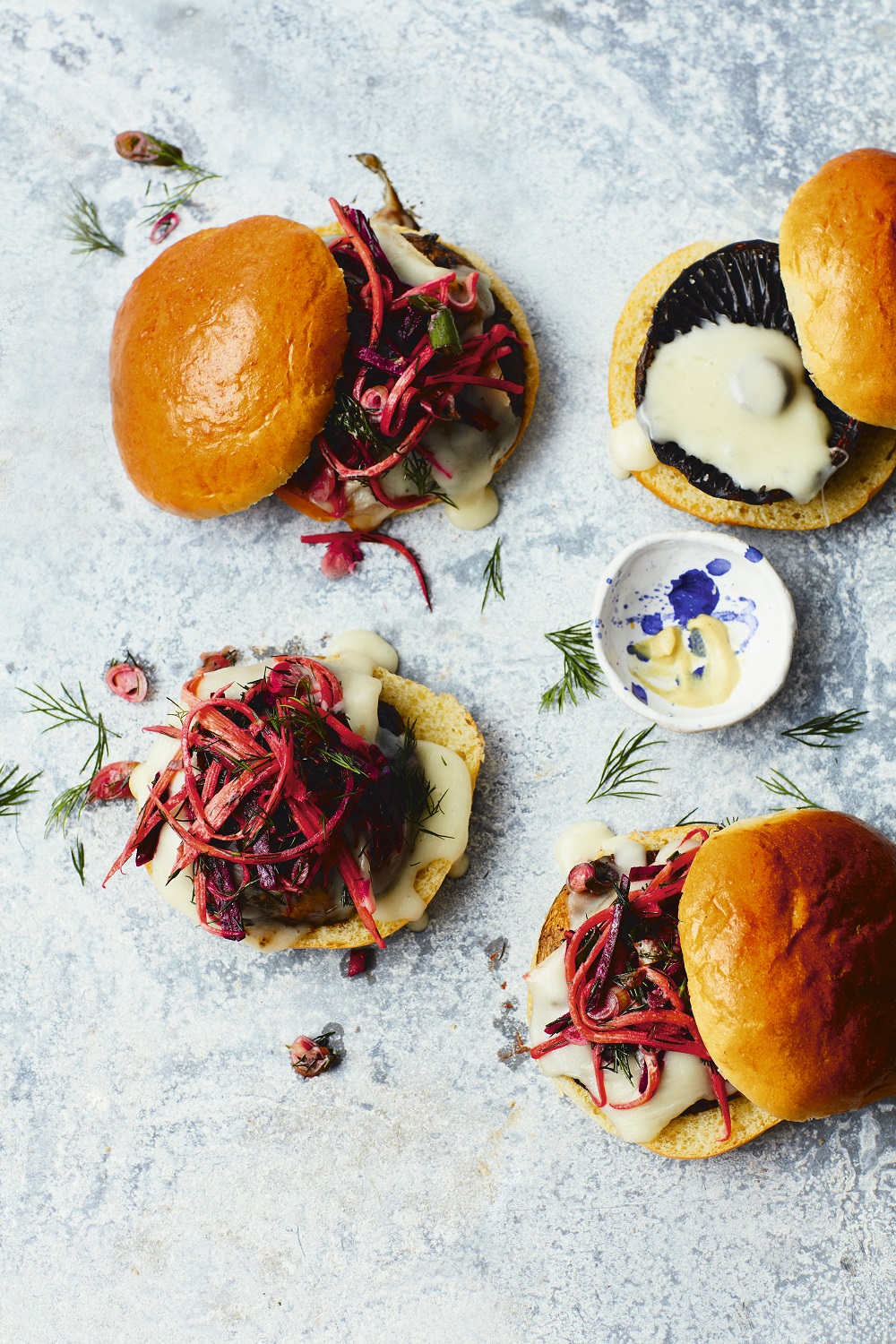 Melting Mushroom Burgers With Beetroot Slaw