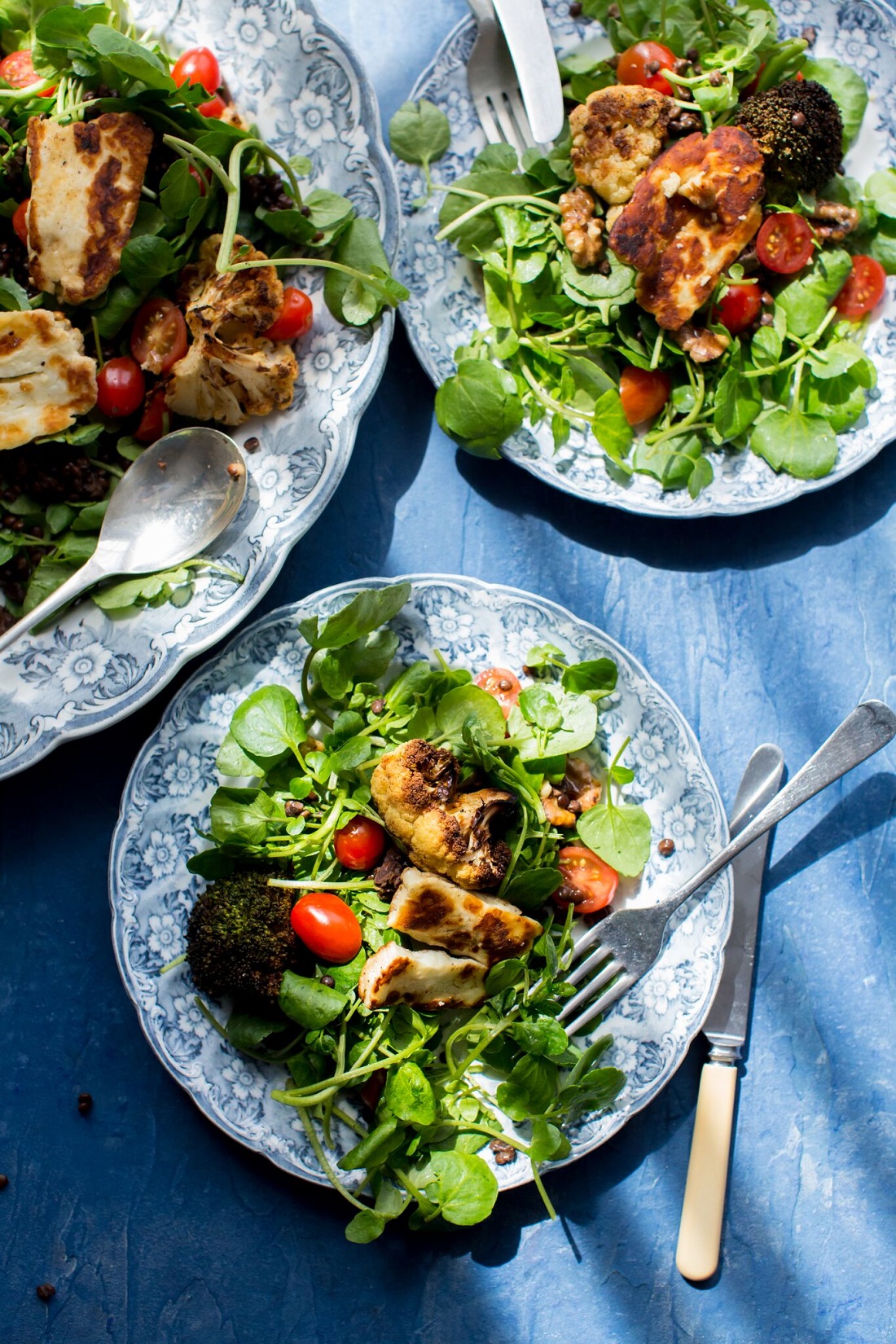 Roasted Broccoli And Cauliflower With Puy Lentils, Halloumi And Watercress