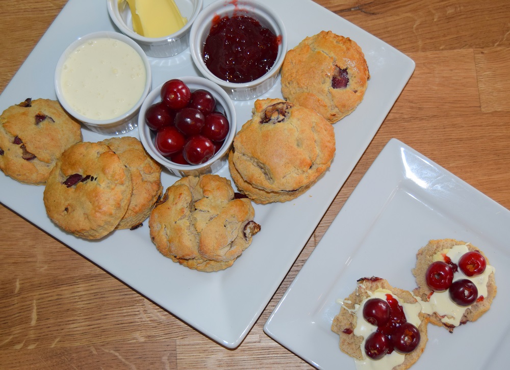 Afternoon Cherry Scones With Cream And Jerte Picota Cherries On Top