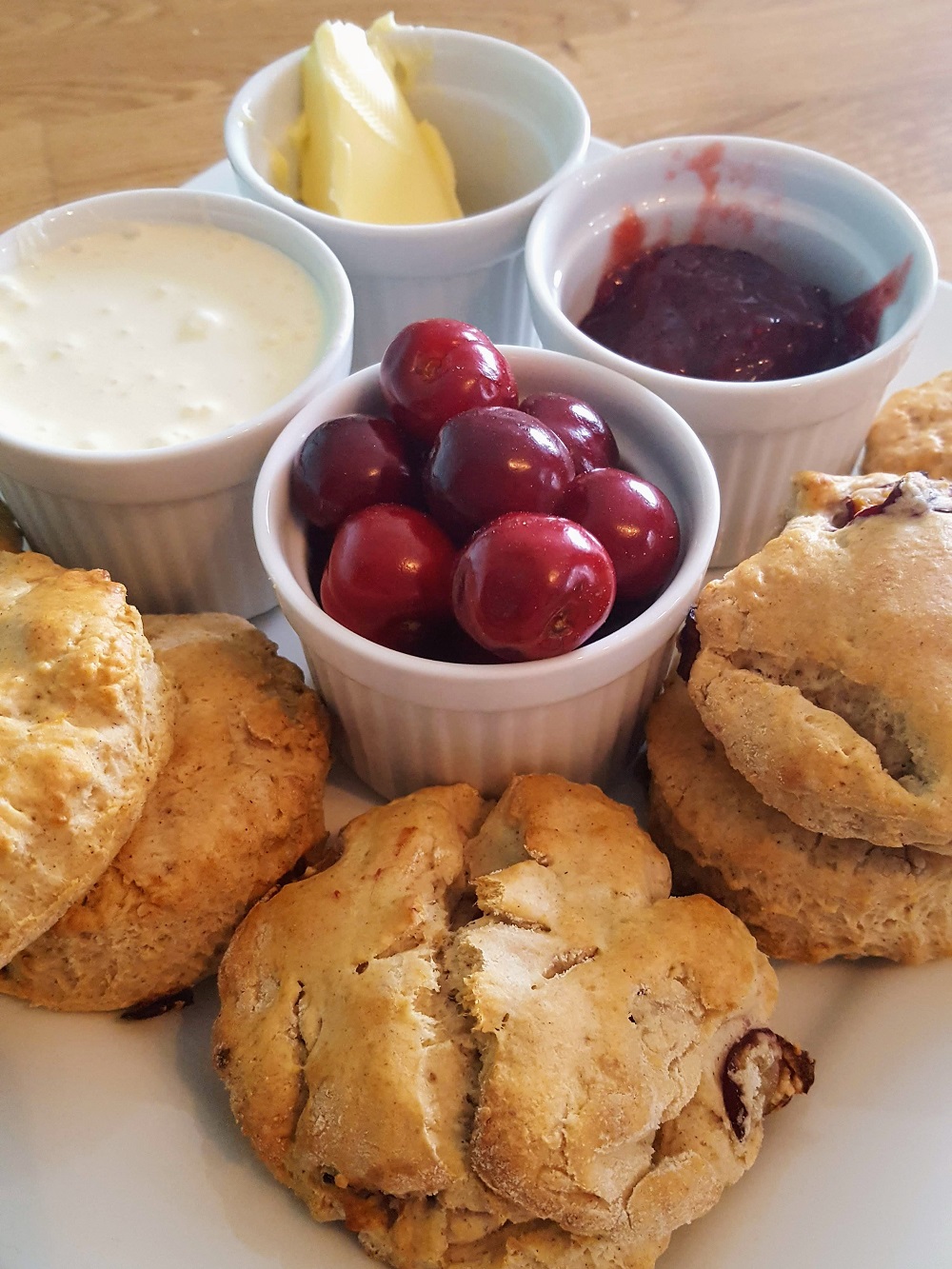 Afternoon Cherry Scones With Cream And Jerte Picota Cherries On Top