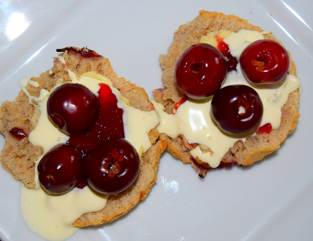 Afternoon Cherry Scones With Cream And Jerte Picota Cherries On Top