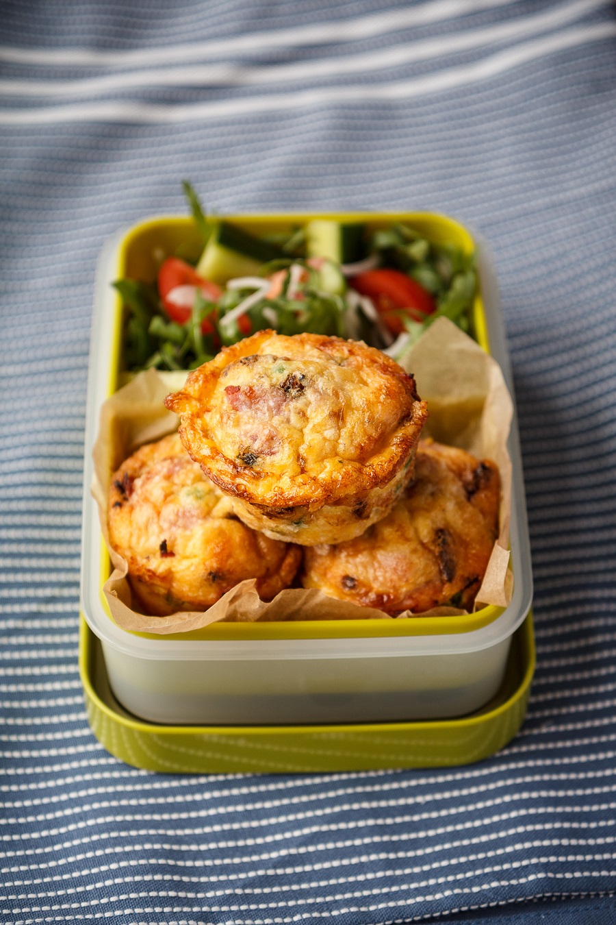 Muffin Tin Frittatas With Shallots, Roast New Potatoes, Ham And Peas