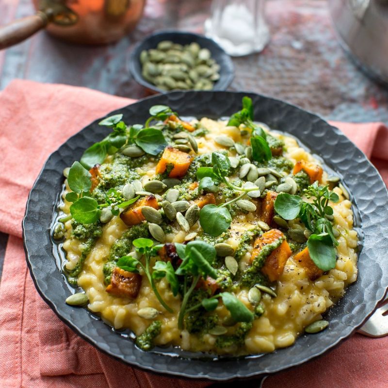 Pumpkin Risotto with Watercress Pesto
