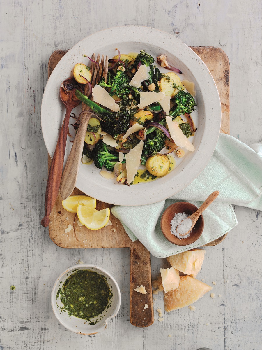 Warm Salad of Purple Sprouting Broccoli, New Potatoes and Parmigiano Reggiano