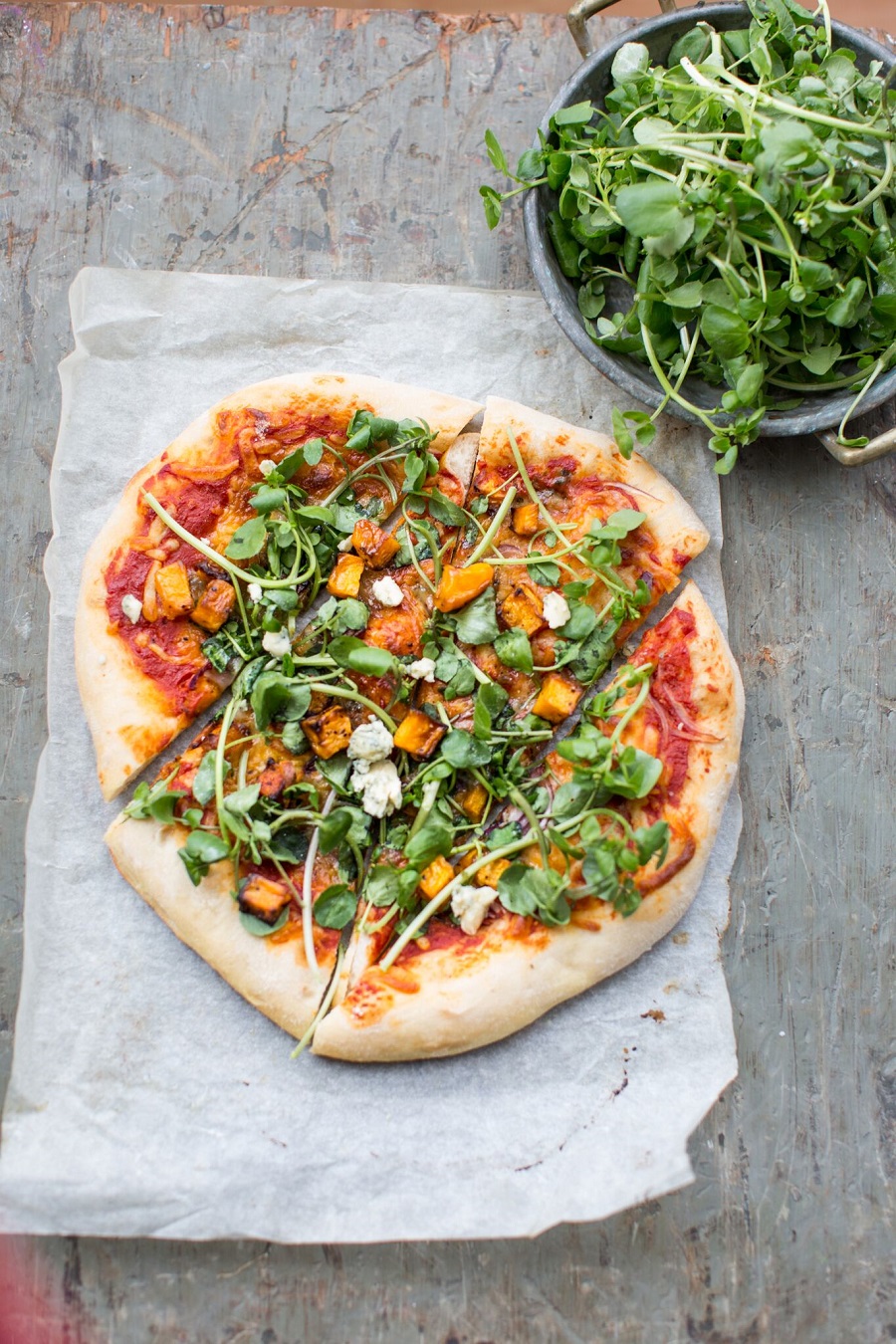 Watercress, Blue Cheese And Butternut Squash Pizza Watercress, Blue Cheese And Butternut Squash Pizza