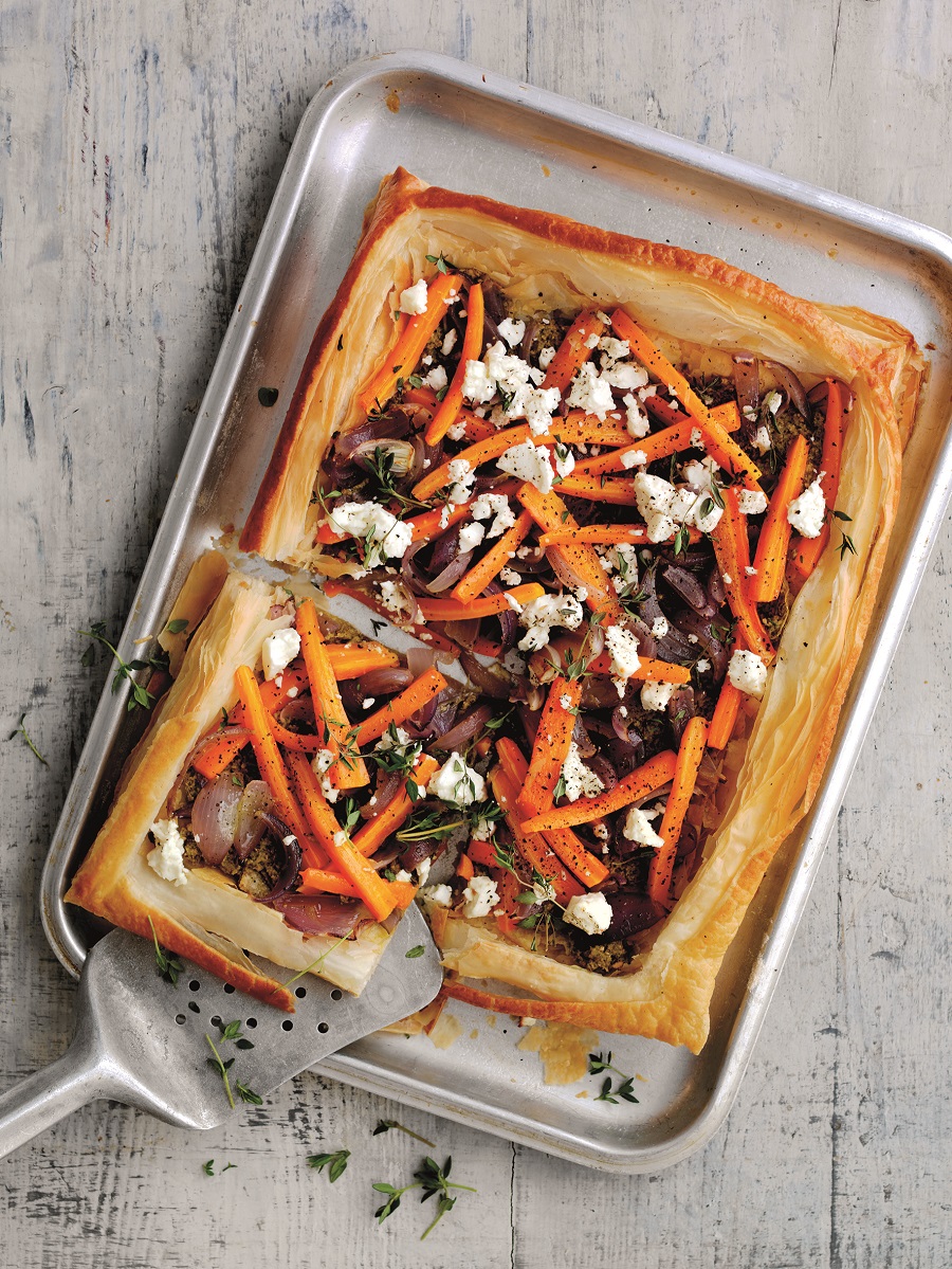 Glazed Carrot, Feta And Red Onion Tart