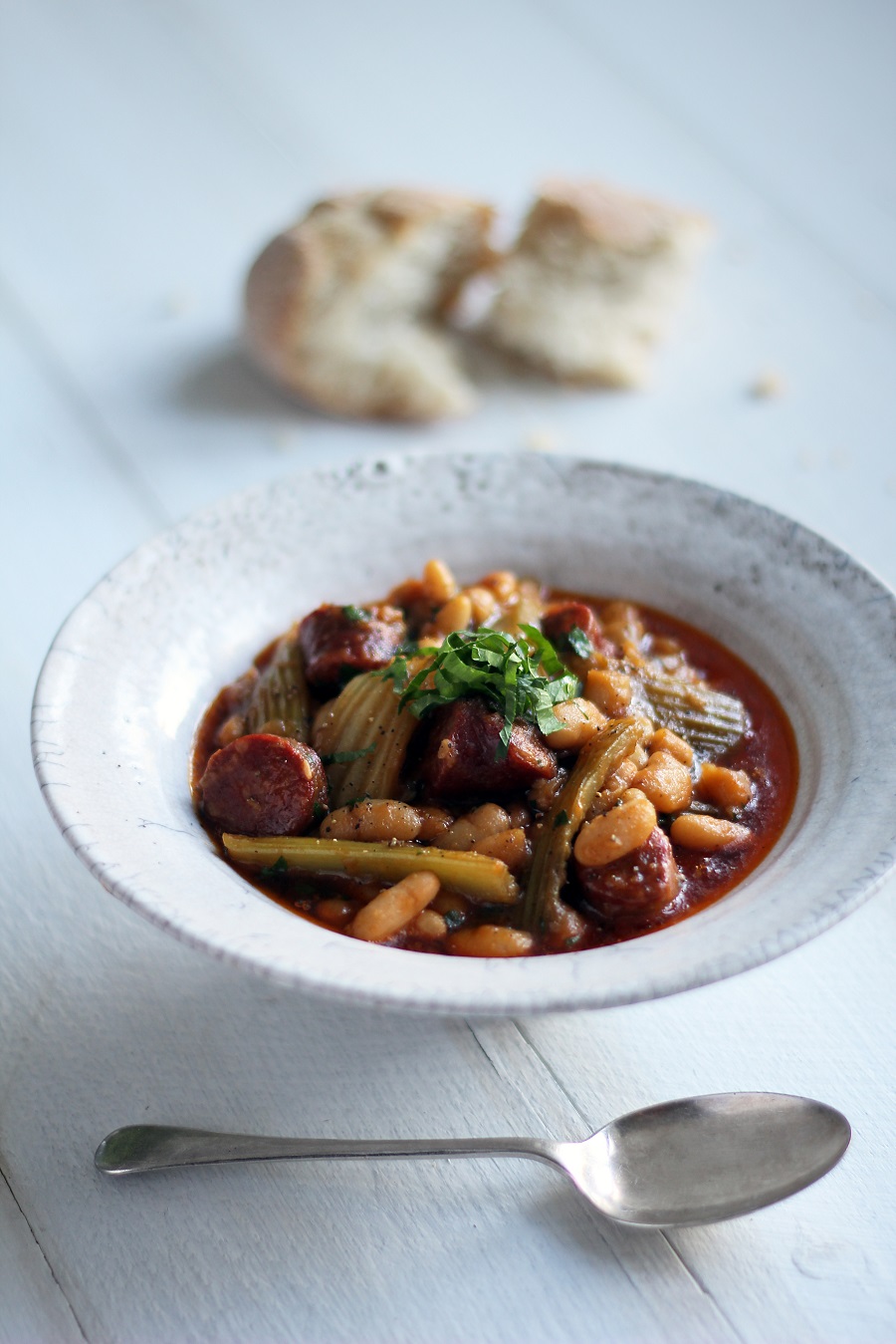 Winter Stew Of Celery, Chorizo And Cannellini Beans Winter Stew Of Celery, Chorizo And Cannellini Beans