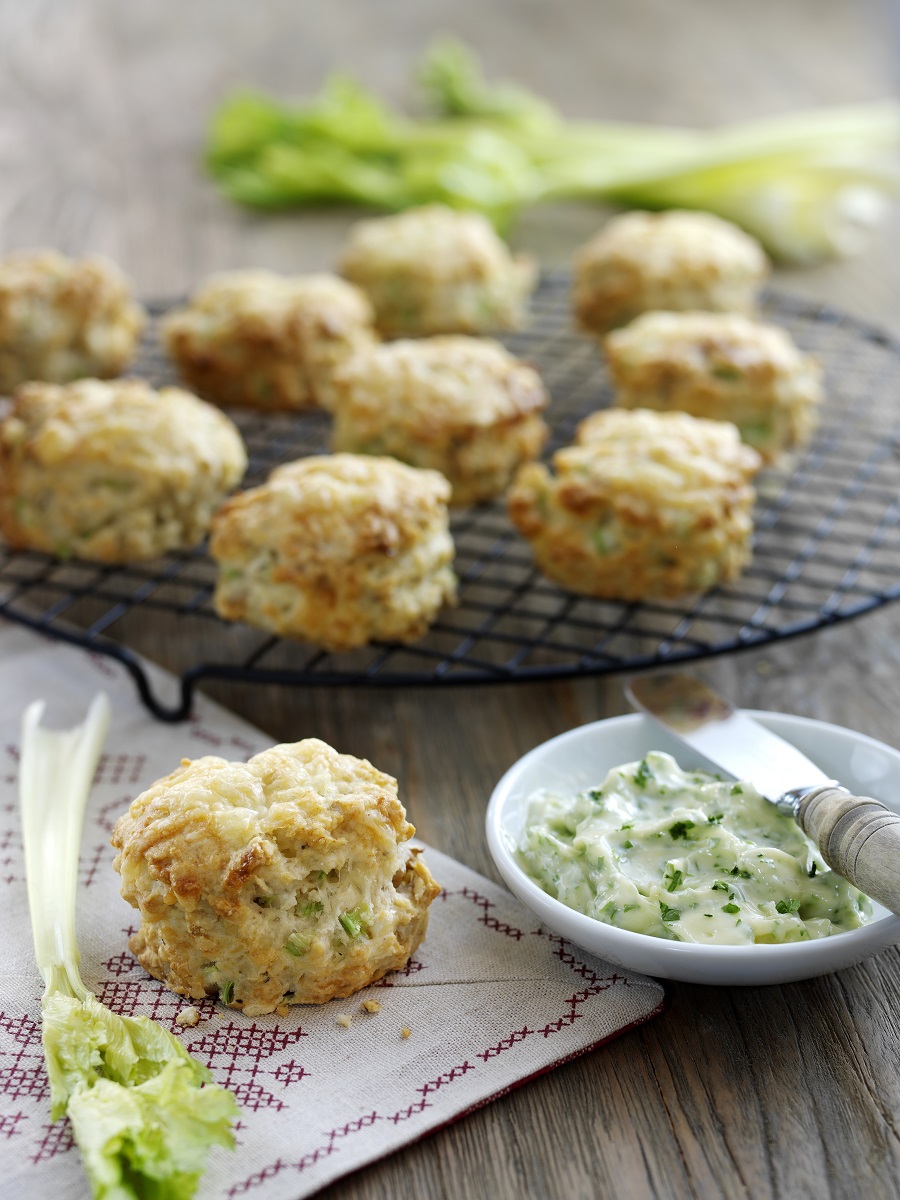 13 Tasty Scone Recipes For Afternoon Tea. Cheese, Celery And Walnut Scones With Parsley Butter