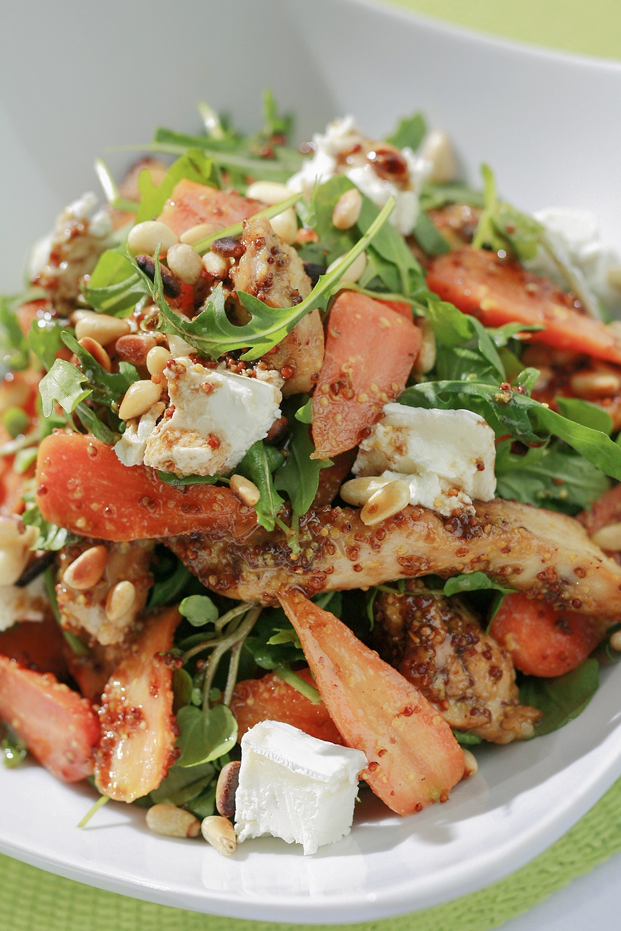 Honey Mustard Turkey And Chantenay Salad With Pine Nuts And Goats Cheese