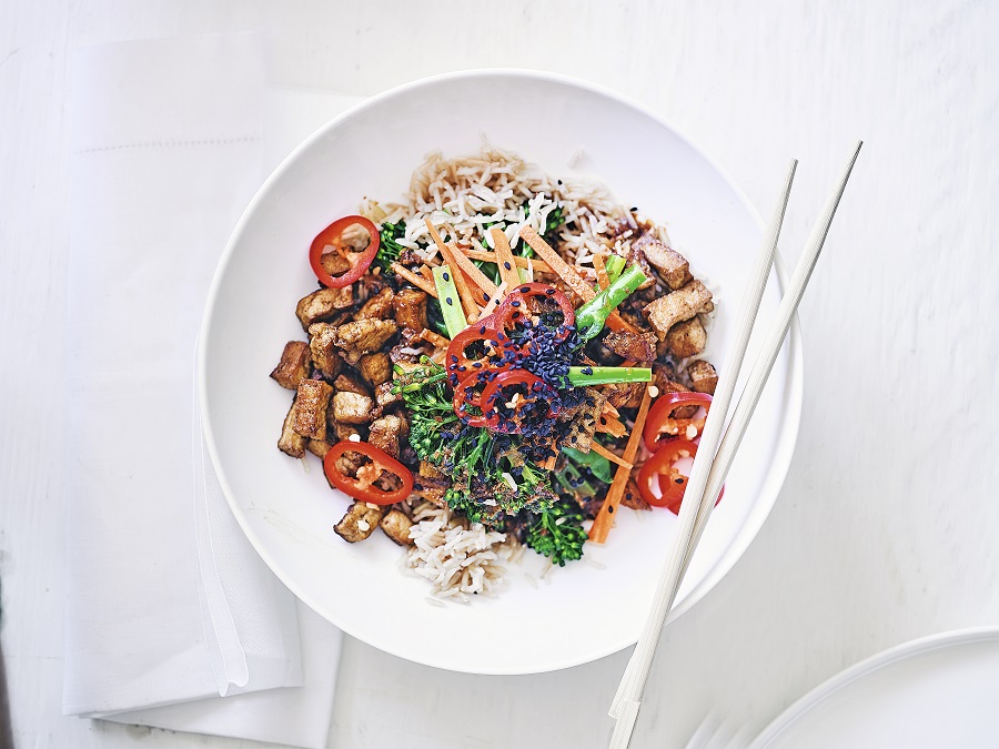 Crispy Tofu Rice Bowl With Soy Lime Dressing