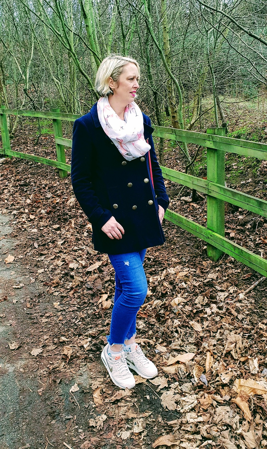 Styling A Pea Coat With Skinny Jeans And Trainers