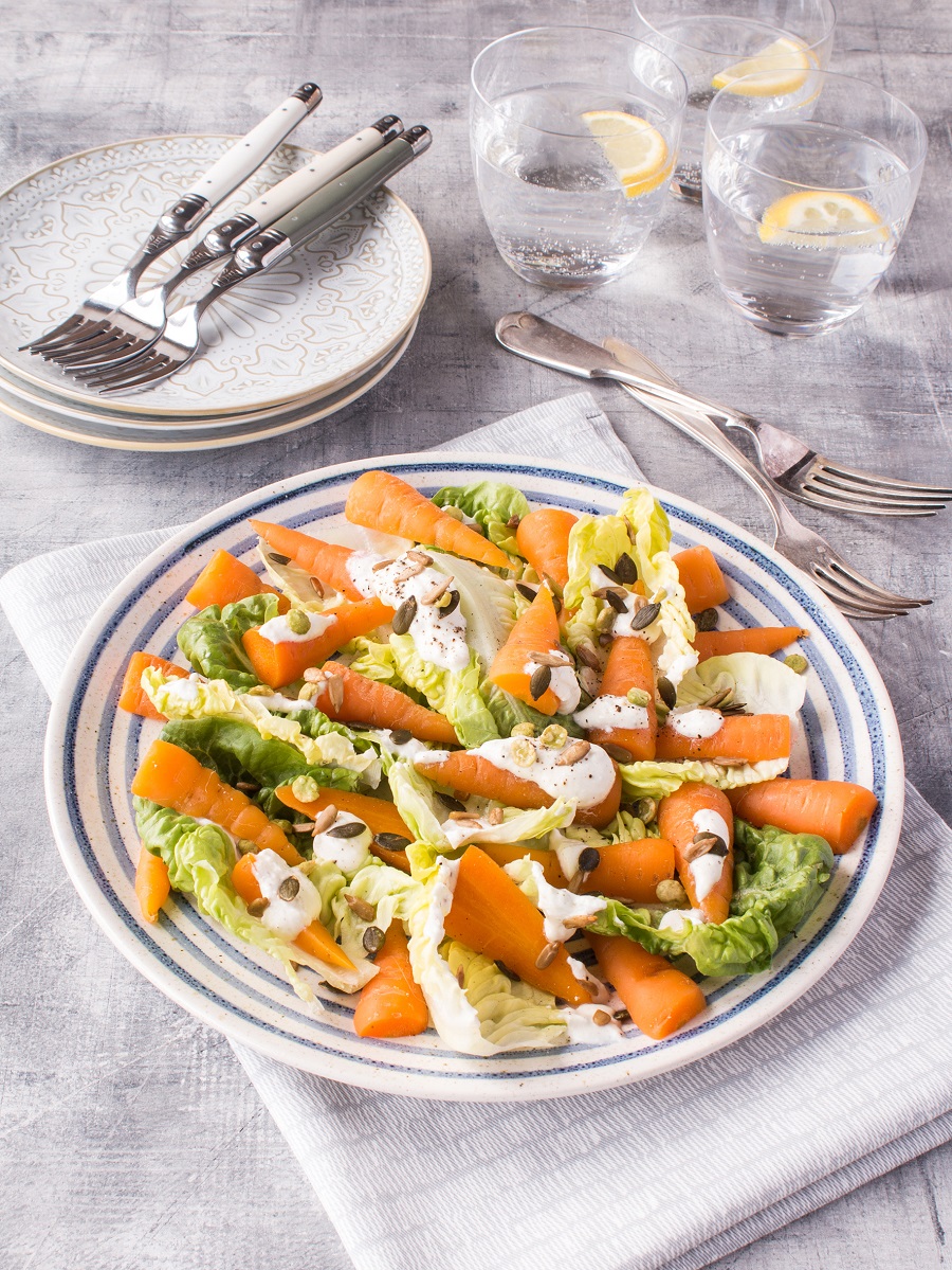 Steamed Chantenay And Little Gem Salad With Feta