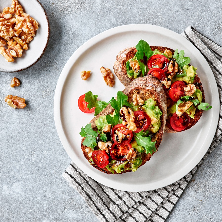 Avocado, Rocket, Tomato And Walnut Toast