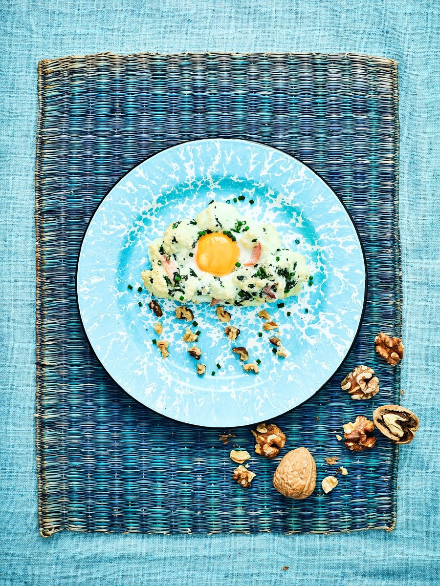 Spinach, Ham And California Walnut Sunshine Cloud Eggs Spinach, Ham And California Walnut Sunshine Cloud Eggs