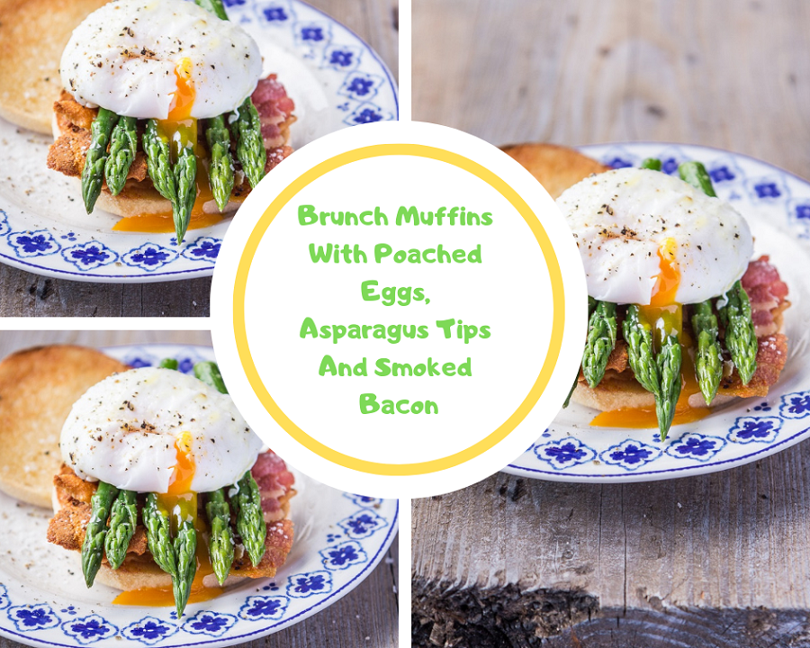 Brunch Muffins With Poached Eggs, Asparagus Tips And Smoked Bacon
