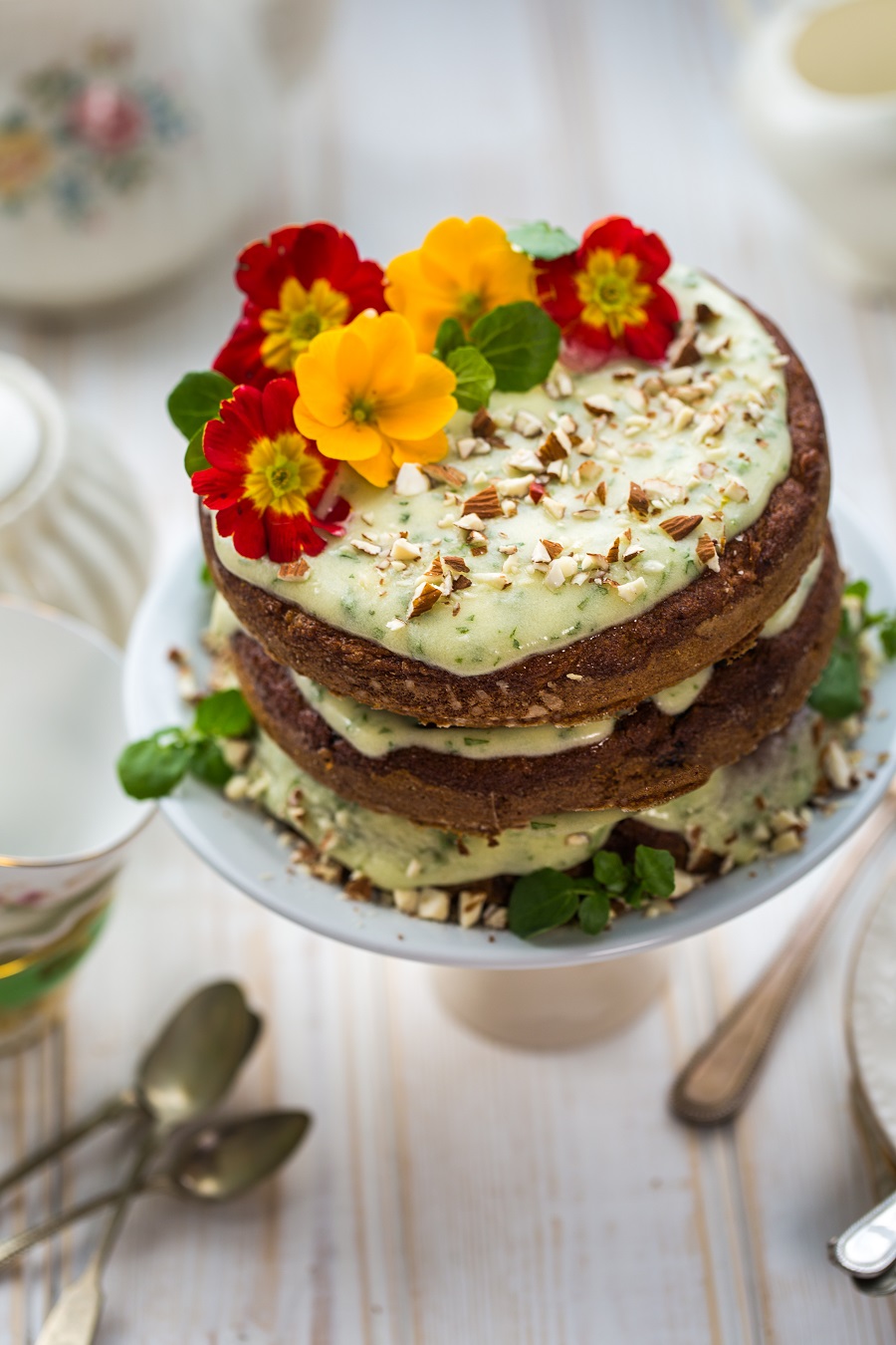 Carrot Cake with Watercress & Cream Cheese Frosting