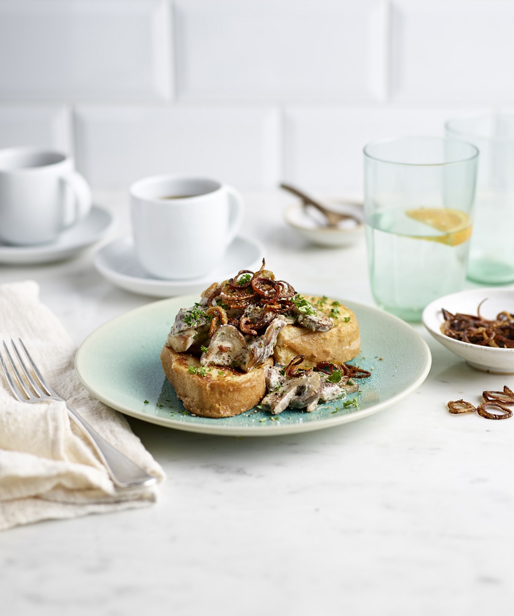 Eggy Bread With Creamy Mushrooms & Crispy Shallots