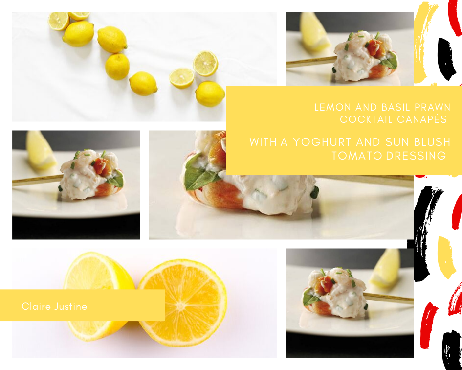 Lemon And Basil Prawn Cocktail Canapés With A Yoghurt And Sun Blush Tomato Dressing: