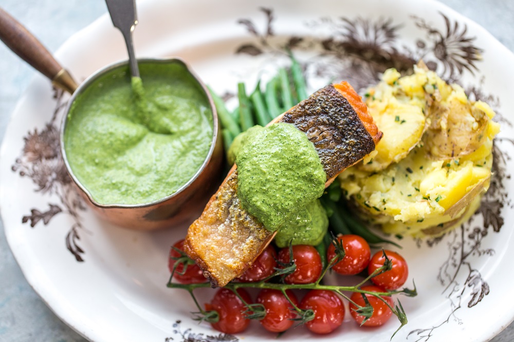 Pan Fried Salmon With Watercress Sauce